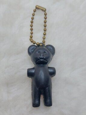 Vintage 80S Plastic Black Bear Keychain Made in Hongkong